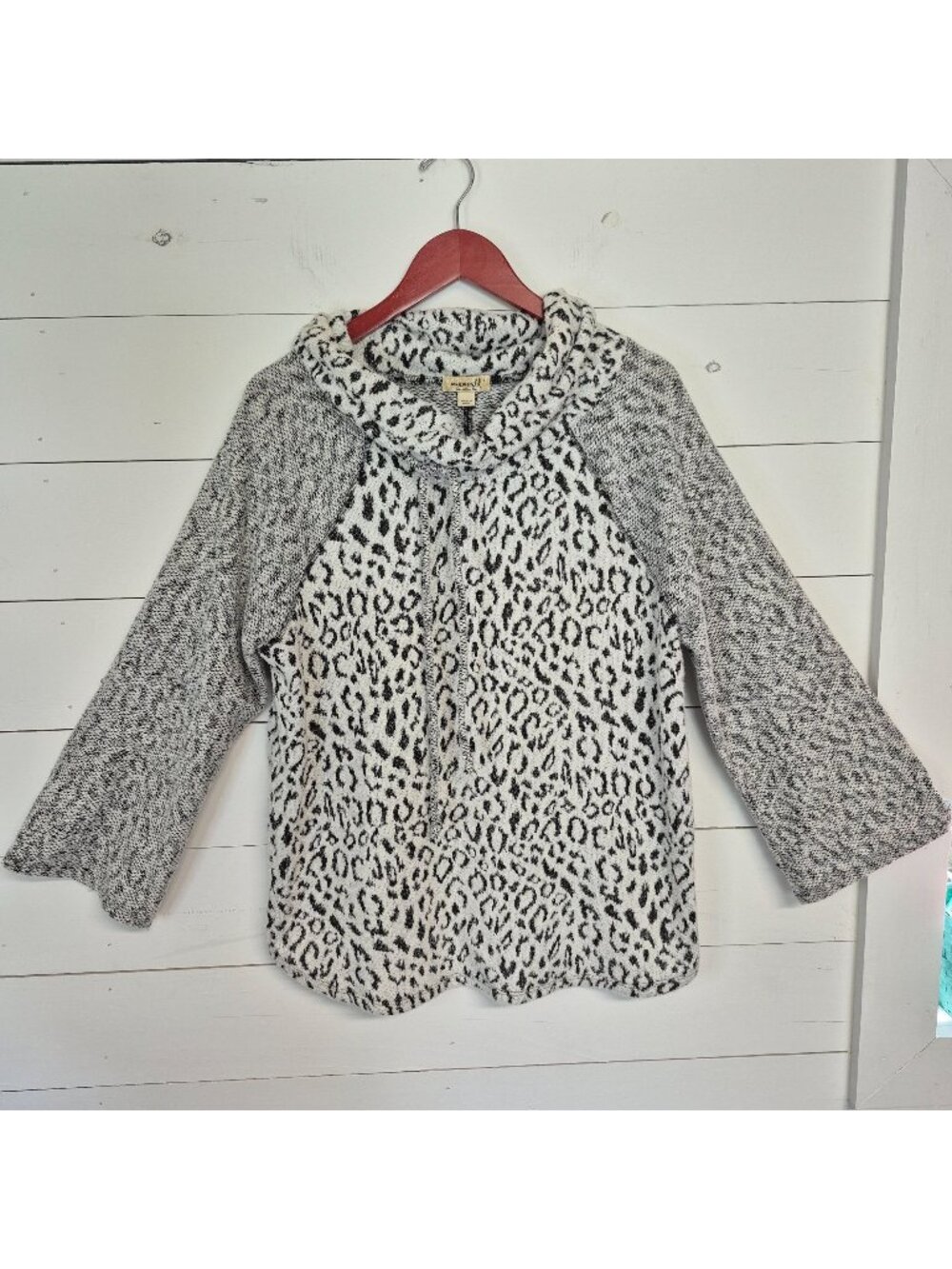OneWorld Womens Cowl Neck Leopard Print Sweater Long Sleeve Lightweight Size‎ L